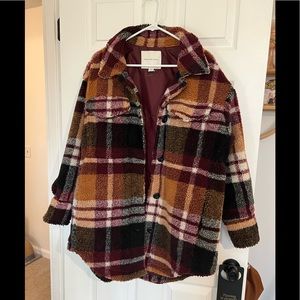 American Eagle Oversized Plaid Teddy Coat